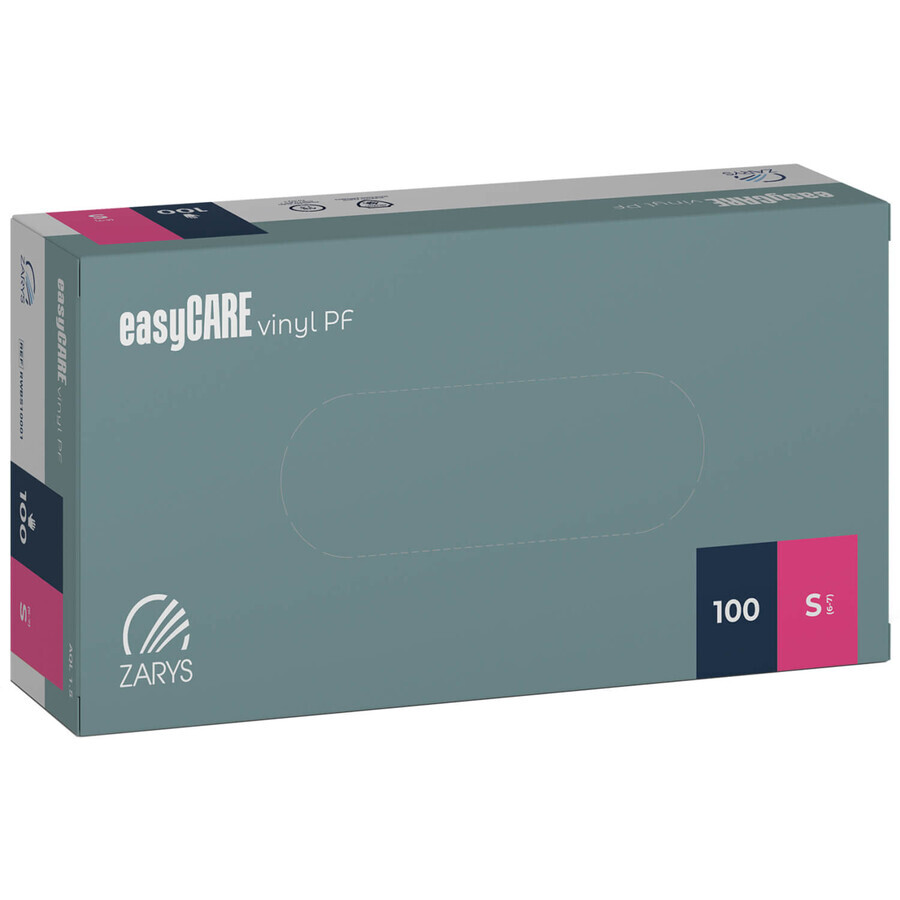 EasyCare Vinyl PF, guantes de vinilo, no estériles, sin polvo, transparentes, talla S, 100 unidades