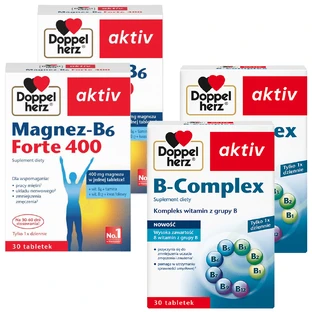 Set Doppelherz aktiv Magnésium-B6 Forte 400, 2 x 30 comprimés + B-Complex, 2 x 30 comprimés