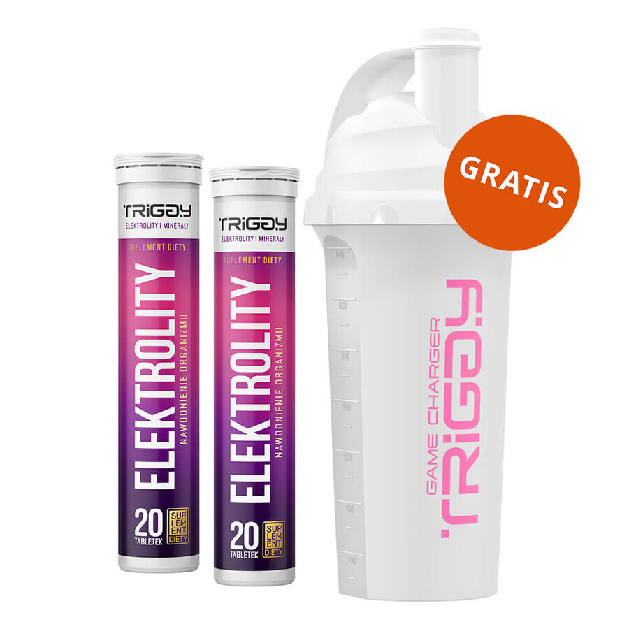 Set Triggy Elektrolity, goût pamplemousse-cranberry, 2 x 20 comprimés effervescents + shaker, 700 ml gratuit
