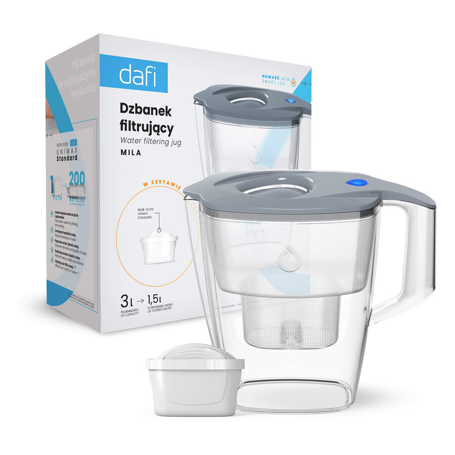 Dafi Mila Led, jarra filtrante, acero, 3 l + filtro Unimax, 1 pieza