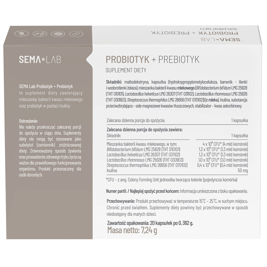SEMA Lab Probiotic + Prebiotic, 20 capsules