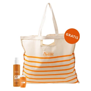 Avene Sun Set, hoher Sonnenschutz, Spray, SPF 30, 200 ml + unsichtbarer Sonnenschutz für das Gesicht, empfindliche Haut, SPF 50+, 50 ml + Strandtasche gratis