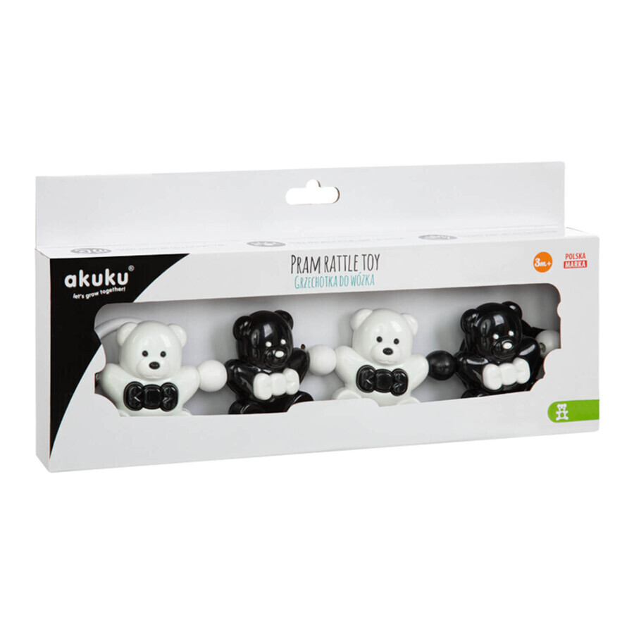 AKUKU, kinderwagen rammelaar, teddybeer, zwart/wit, 1 stuk