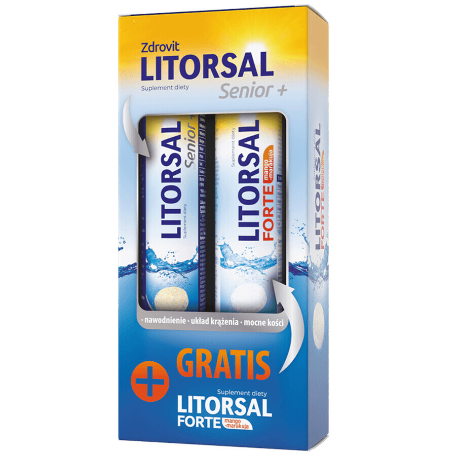 Zdrovit Litorsal Senior+, 24 comprimés effervescents + Litorsal Forte, arôme mangue-maracuja, 24 comprimés effervescents CONDITIONNEMENT DEFECTUEUX