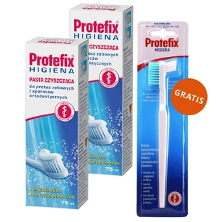 Protefix Hygiene set, denture and orthodontic cleaning paste, 2 x 75 ml + denture brush, 1 free of charge