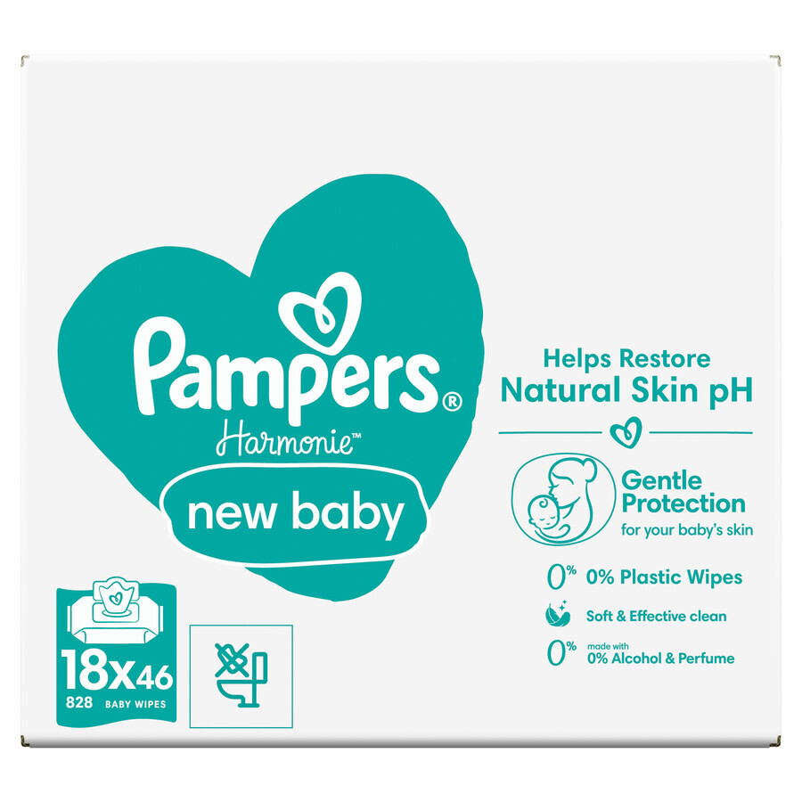 Pampers Harmonie New Baby, lingettes humides, 18 x 46 pièces EMBALLAGE DEFECTUEUX
