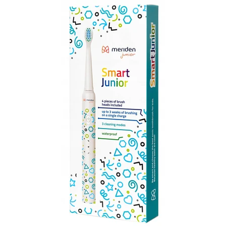 Meriden Smart Junior Blue, Schallzahnbürste für Kinder, blau, ab 5 Jahren, 1 Stück + Ersatzaufsätze, 4 Stück