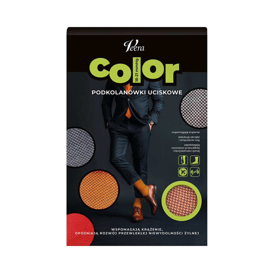 Veera Color, men's compression knee socks, 18-21 mmHg, orange, size M