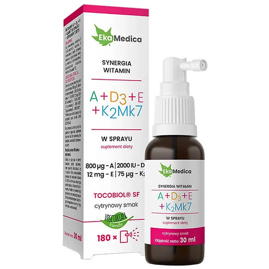 EkaMedica Synergia vitamina A + D3 + E + K2MK7, spray, 30 ml