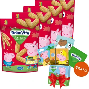 Set BoboVita Peppa Pig Galletas de trigo, después de 1 año, 4 x 150 g + tarjetas de memoria, 24 gratis