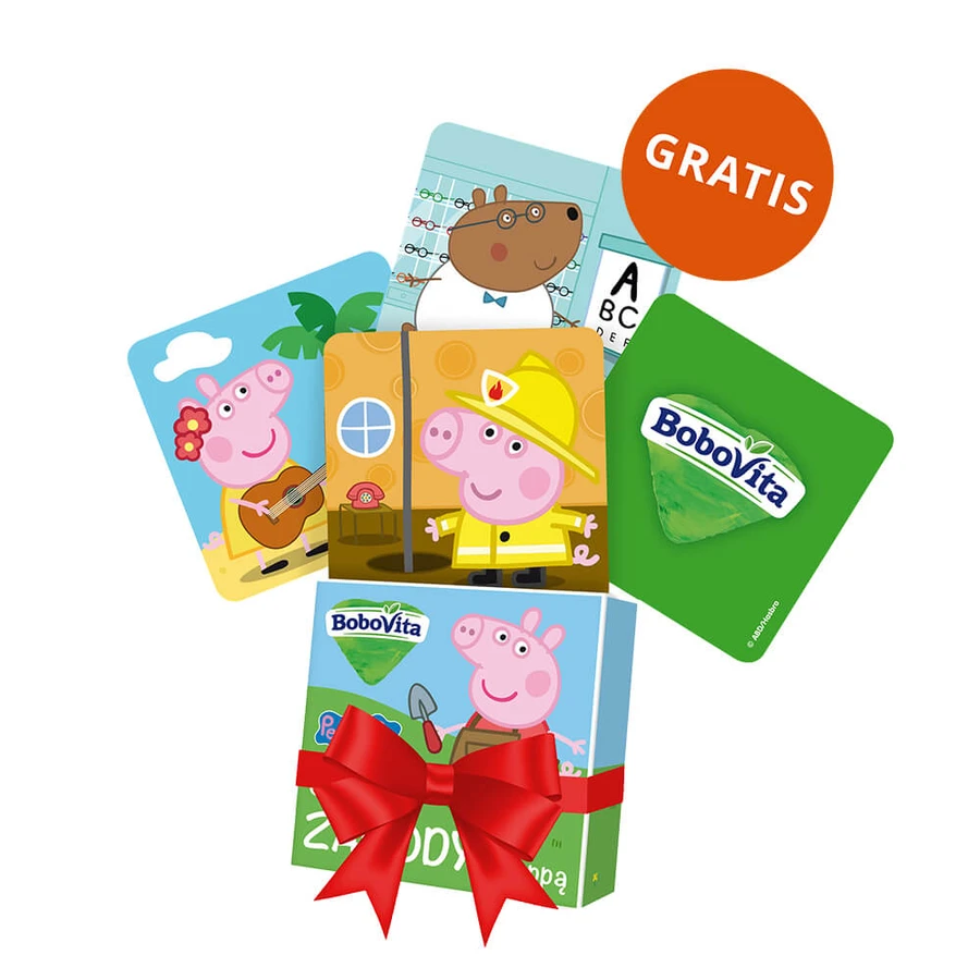 Set BoboVita Peppa Pig Galletas de trigo, después de 1 año, 4 x 150 g + tarjetas de memoria, 24 gratis