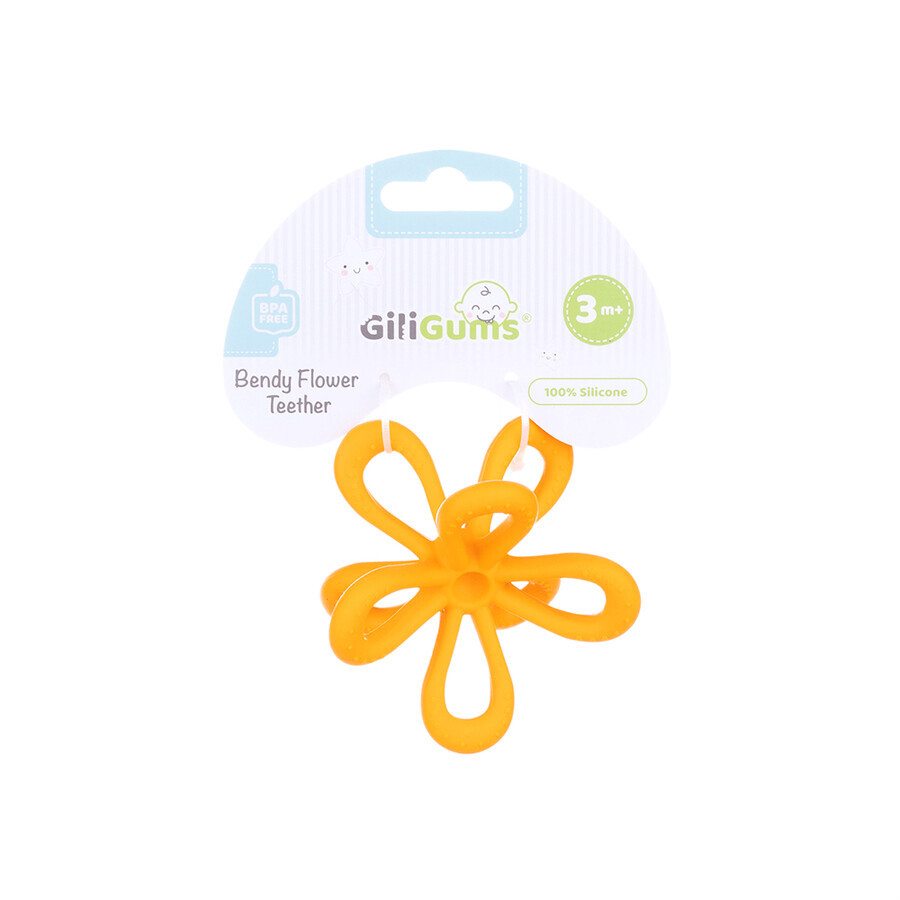 Dumel GiliGums, teether calmant, Floare, portocaliu, de la 3 luni, 1 buc