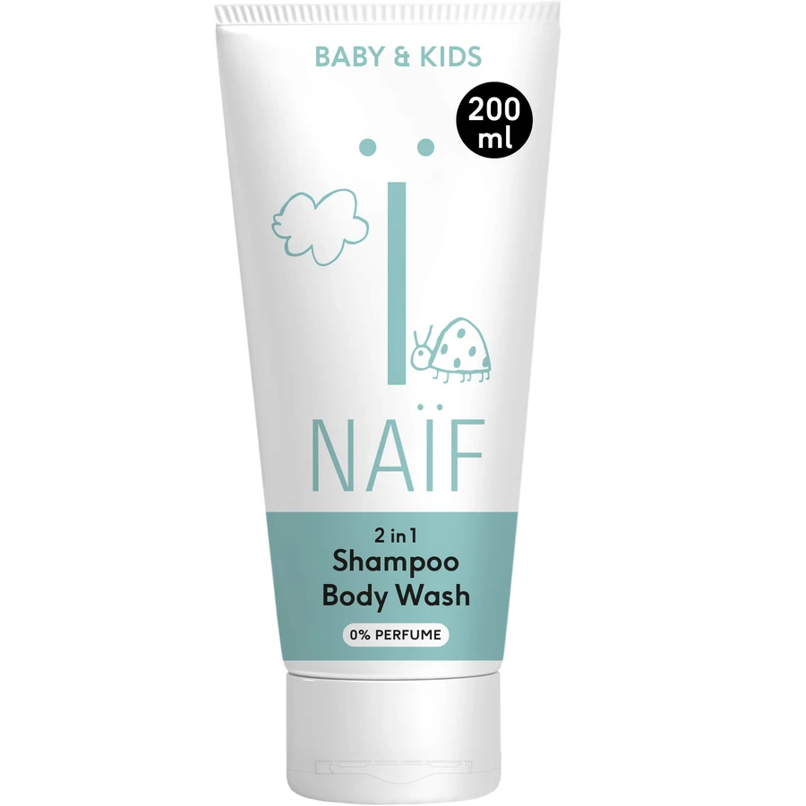 Naif Baby & Kids, champú y gel de lavado 2 en 1 para bebés y niños desde el primer día, 200 ml