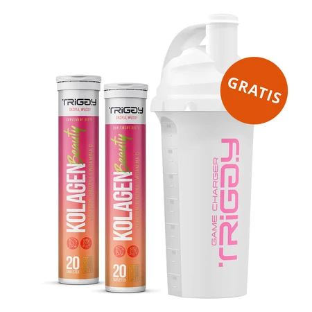Triggy Kolagen Beauty set, sabor multifrutas, 2 x 20 comprimidos efervescentes + agitador, 700 ml gratis