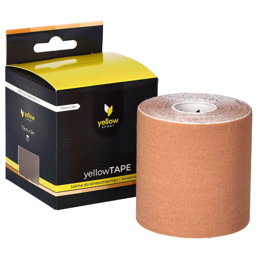 YellowSport YellowTape, cinta de kinesiotaping, color carne, 7,5 cm x 5 m