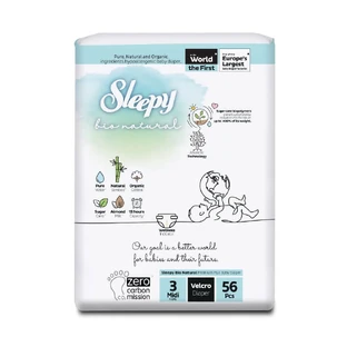Diapers for babies, Nr.3, 4-9 kg Midi, 56 pcs, Sleepy Bio Natural