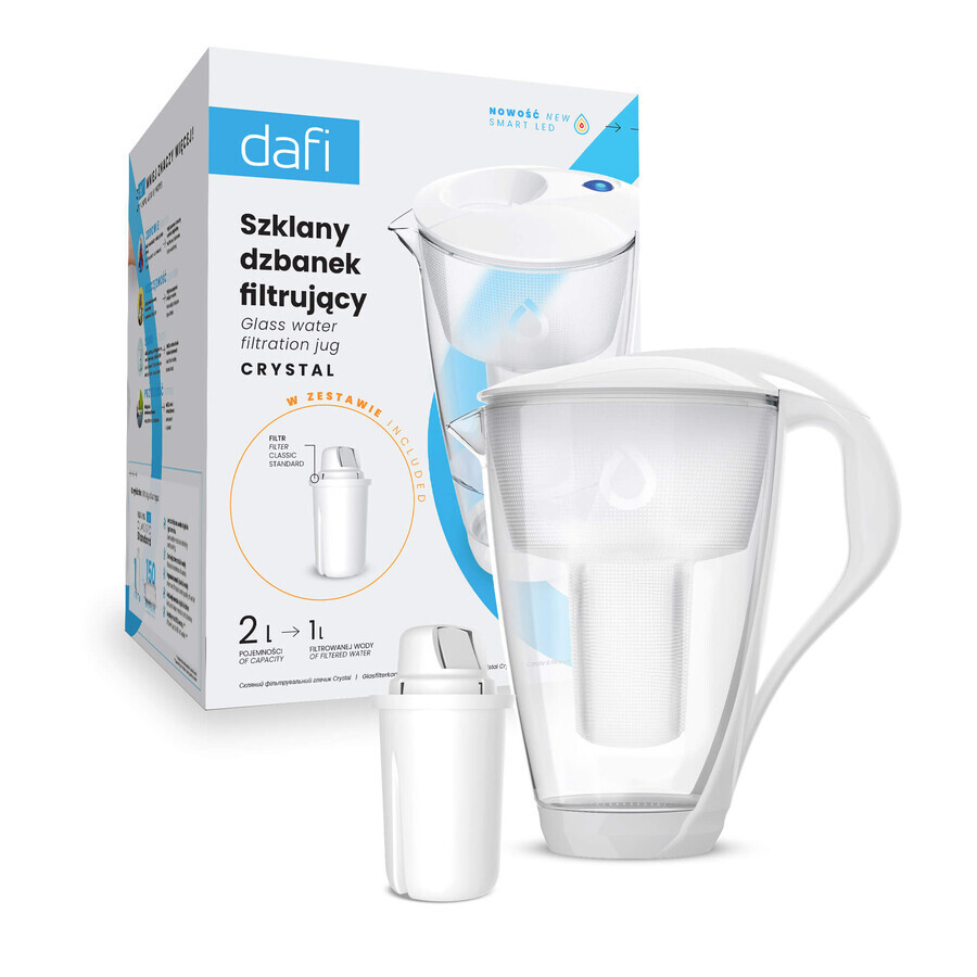 Dafi Crystal Led, glass filter pitcher, white, 2 l + Classic filter, 1 piece