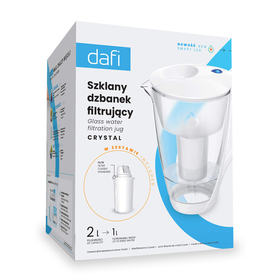 Dafi Crystal Led, glass filter pitcher, white, 2 l + Classic filter, 1 piece
