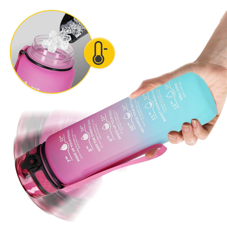 4Fizjo, gourde en tritan, bidon de motivation, bleu/rose, 1 l