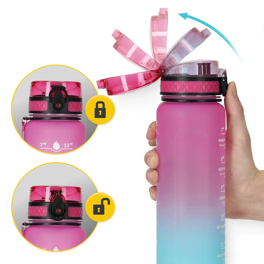 4Fizjo, gourde en tritan, bidon de motivation, bleu/rose, 1 l