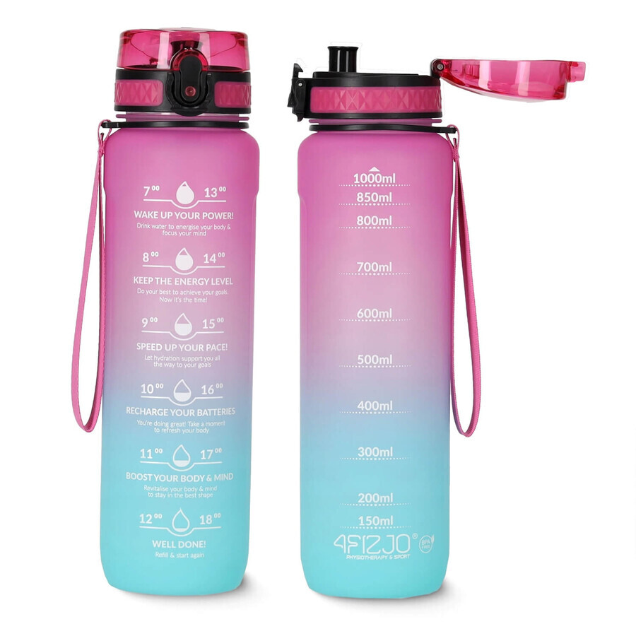4Fizjo, gourde en tritan, bidon de motivation, bleu/rose, 1 l