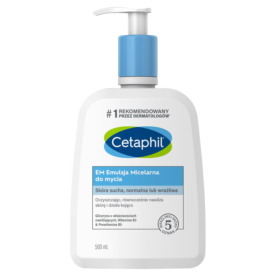 Cetaphil EM, micellar emulsion for washing sensitive skin, for the whole family, 500 ml + face moisturizer with hyaluronic acid, night cream, 48 ml free of charge