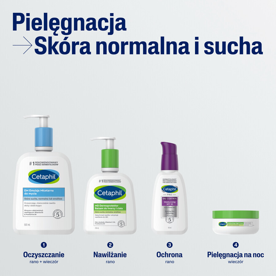 Cetaphil EM, micellar emulsion for washing sensitive skin, for the whole family, 500 ml + face moisturizer with hyaluronic acid, night cream, 48 ml free of charge