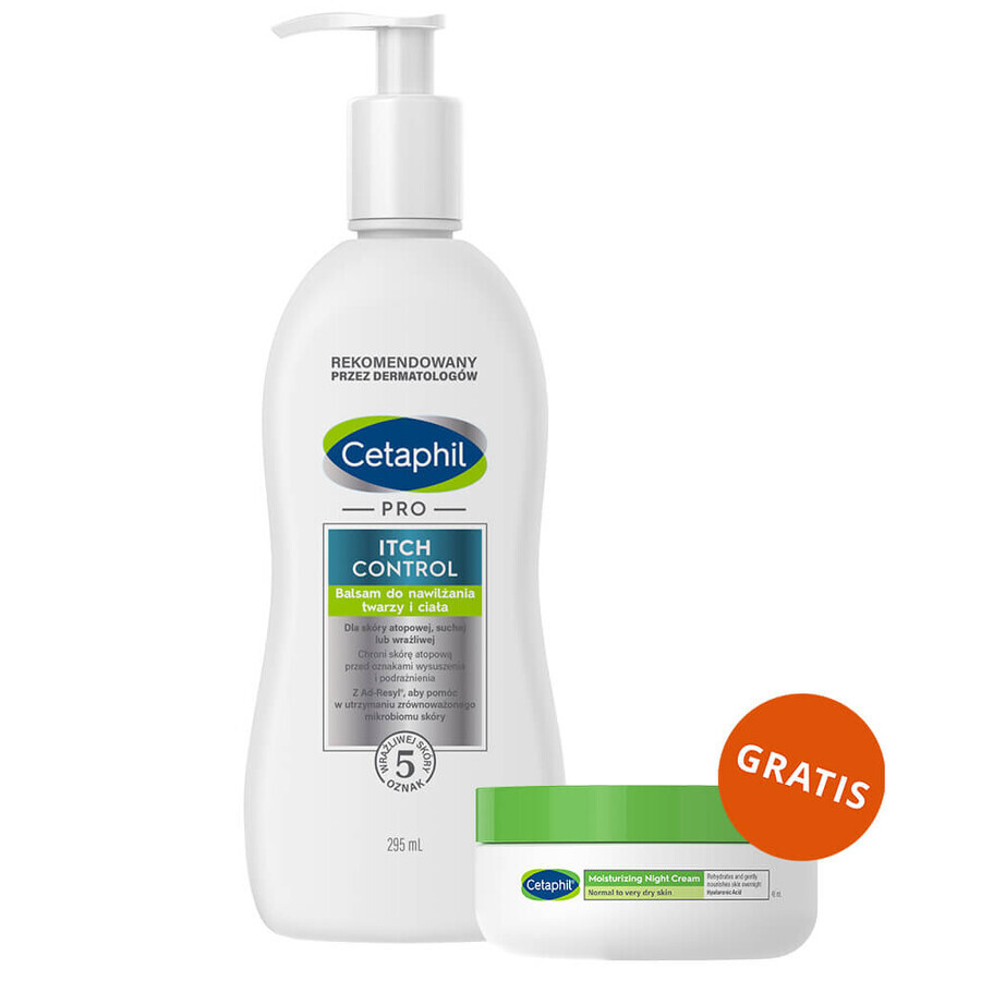 Cetaphil Pro Itch Control, lotion hydratante pour le visage et le corps, pour bébés et enfants, 295 ml + crème hydratante pour le visage avec acide hyaluronique, crème de nuit, 48 ml gratuit