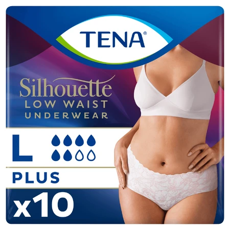 Tena Silhouette Plus Blanco, braguitas absorbentes discretas para mujer, talla L, 10 unidades