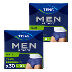 Set Tena Men Active Fit Pants, calzoncillos absorbentes, talla L/XL, 95-130 cm, Plus, 2 x 30 unidades