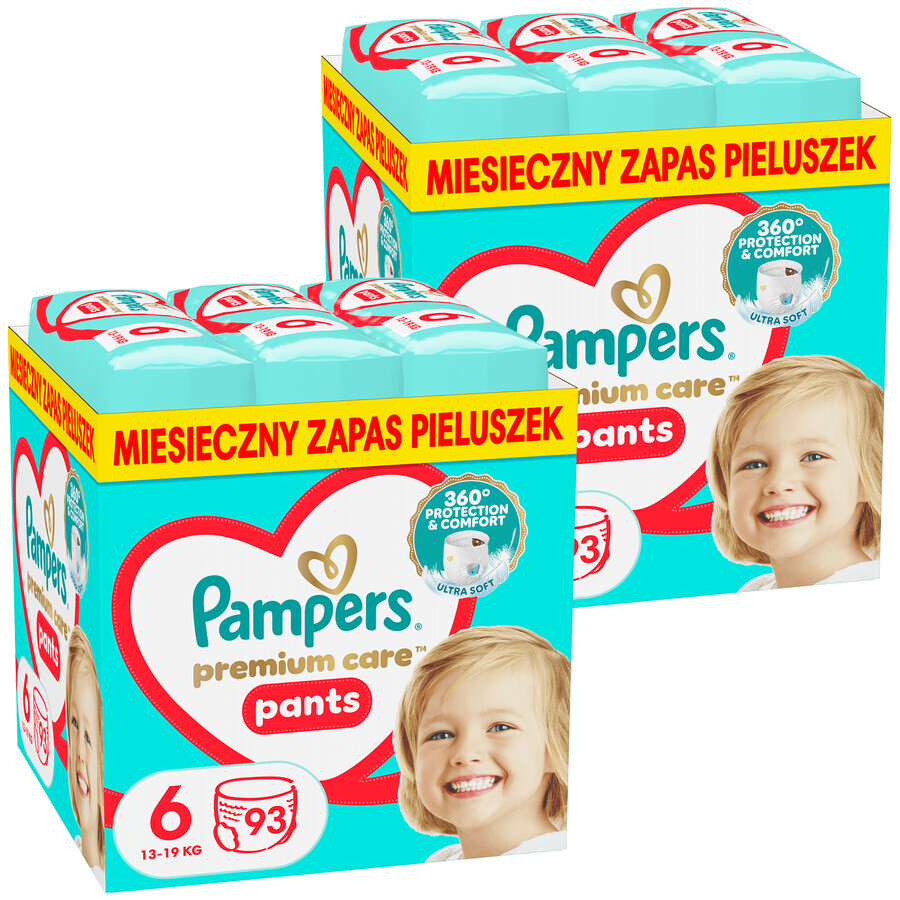 Set Pampers Premium Care Pants, scutece, mărimea 6, 13-19 kg, 2 x 93 buc
