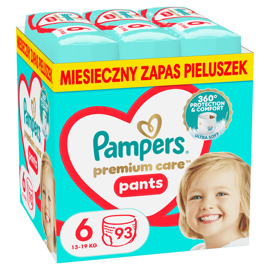 Set Pampers Premium Care Pants, scutece, mărimea 6, 13-19 kg, 2 x 93 buc