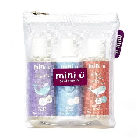 Mini U Travel Set, Reisekosmetikset für Kinder, mit Schminktasche, 3 x 100 ml