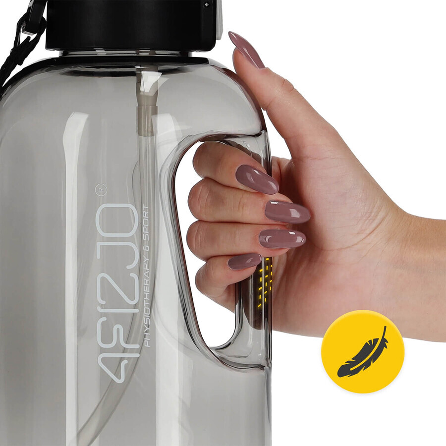 4Fizjo, botella de agua tritán, botella deportiva con asa y pajita, gris, 2 l