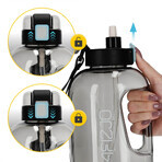 4Fizjo, botella de agua tritán, botella deportiva con asa y pajita, gris, 2 l