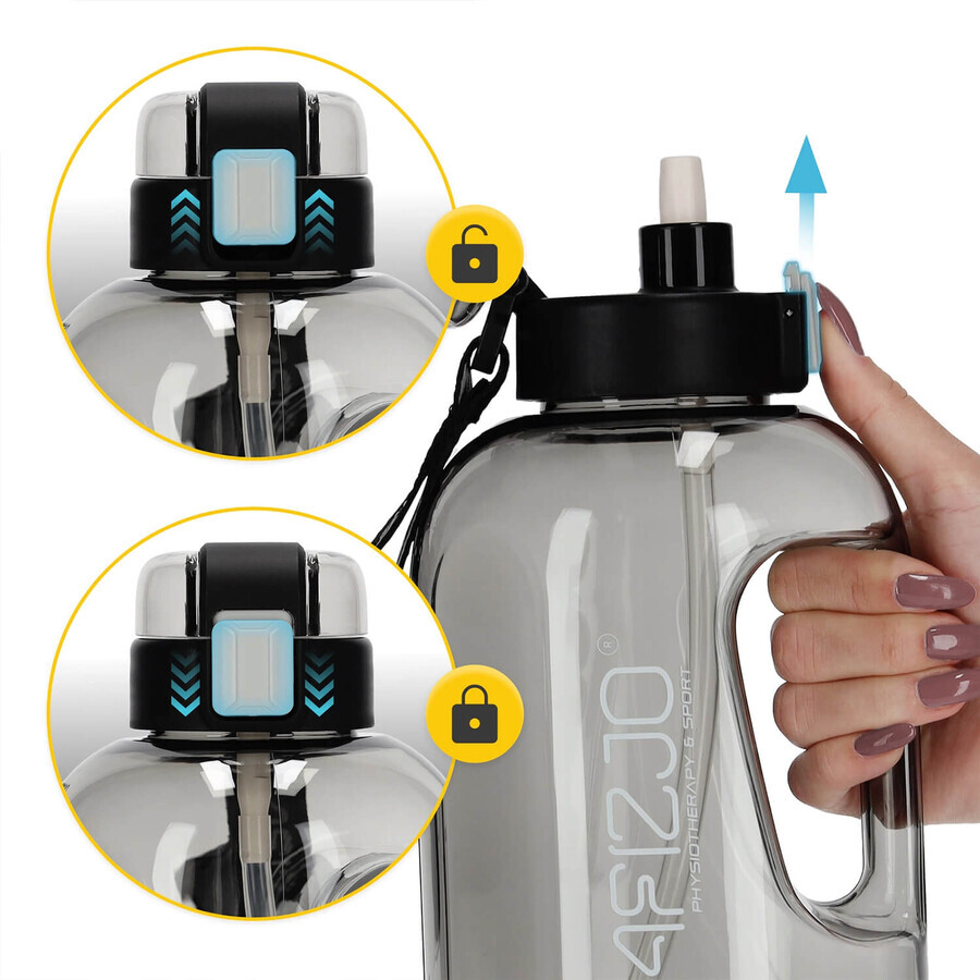 4Fizjo, botella de agua tritán, botella deportiva con asa y pajita, gris, 2 l