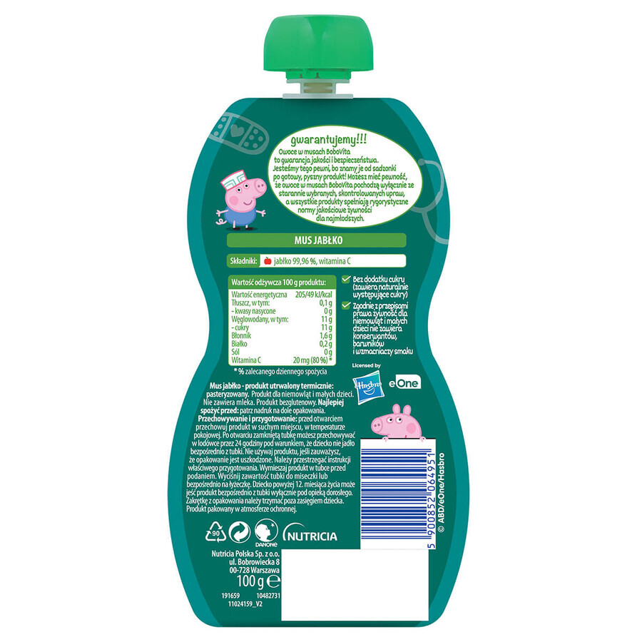 Set BoboVita Peppa Pig Mousse en tubo, manzana, después de 6 meses, 4 x 100 g + tarjetas de memoria, 24 gratis