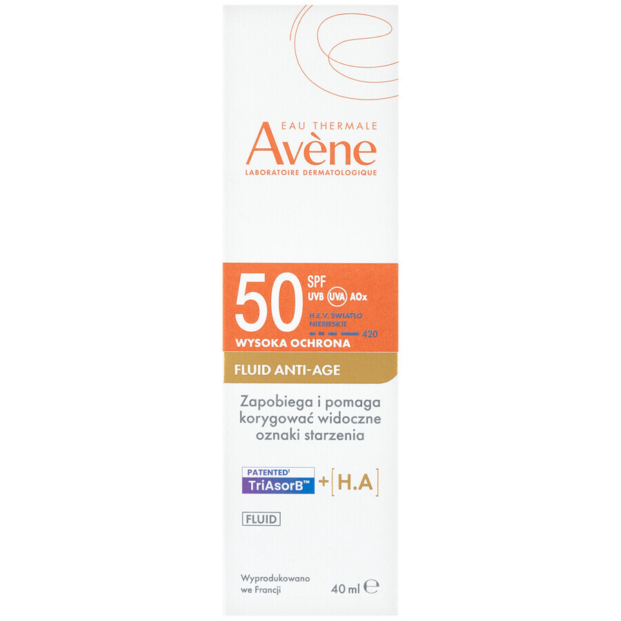 Avene Sun, protezione solare molto alta, fluido antietà, SPF 50+, 40 ml + acqua termale per viso e corpo, 50 ml in omaggio