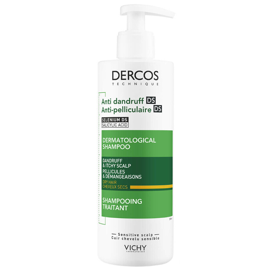 Set Vichy Dercos Anticaspa DS, champú anticaspa, cabello seco, 390 ml + recambio, 500 ml