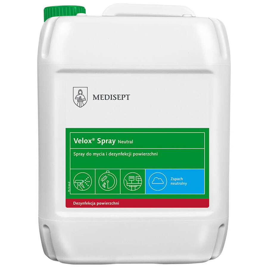 Medisept Velox Spray Neutro, spray para limpieza y desinfección de superficies, 5 L