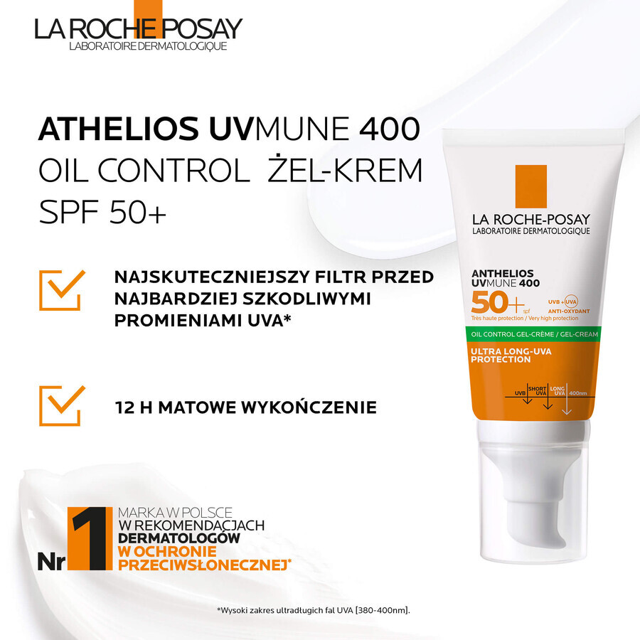 La Roche-Posay Anthelios, crema viso gel opacizzante, SPF 50+, 50 ml + portachiavi in omaggio