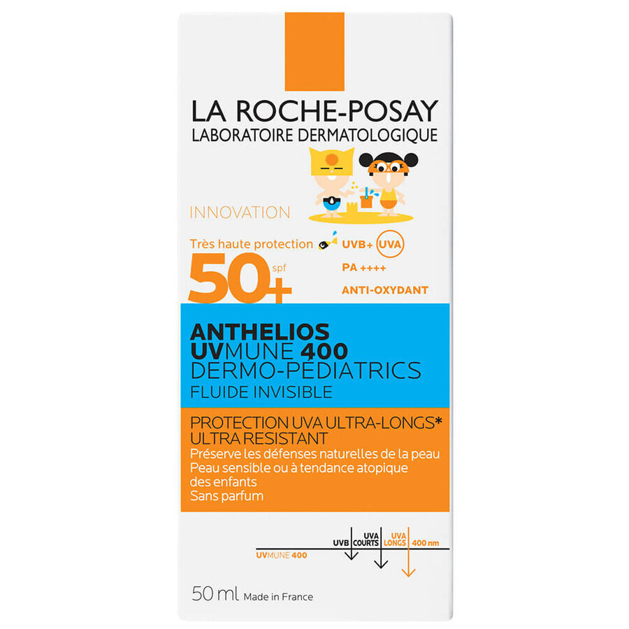 La Roche-Posay Anthelios UVMune 400 Dermo-Pediatrics, fluido de protección facial para niños, FPS 50+, 50 ml + toalla de playa gratuita