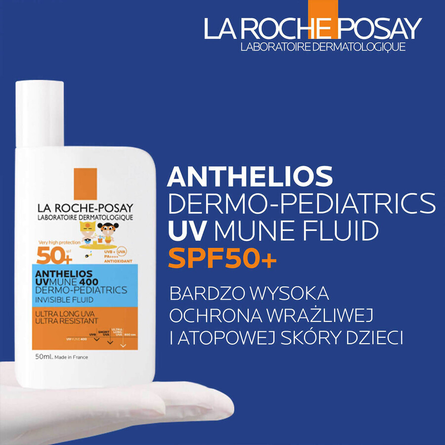 La Roche-Posay Anthelios UVMune 400 Dermo-Pediatrics, fluido de protección facial para niños, FPS 50+, 50 ml + toalla de playa gratuita