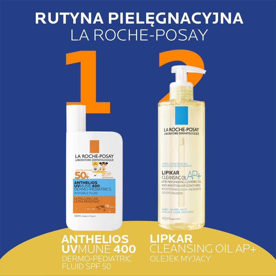 La Roche-Posay Anthelios UVMune 400 Dermo-Pediatrics, fluido de protección facial para niños, FPS 50+, 50 ml + toalla de playa gratuita
