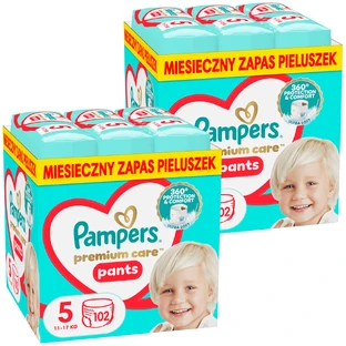 Pampers Premium Care Pants set, pañales, talla 5, 12-17 kg, 2 x 102 piezas