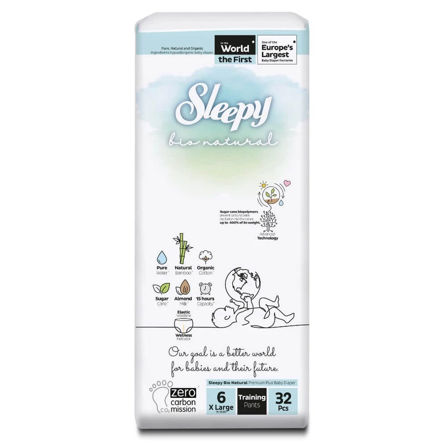 Couche X Large, Nr. 6, 15-25 kg, 32 pcs, Sleepy Bio Natural