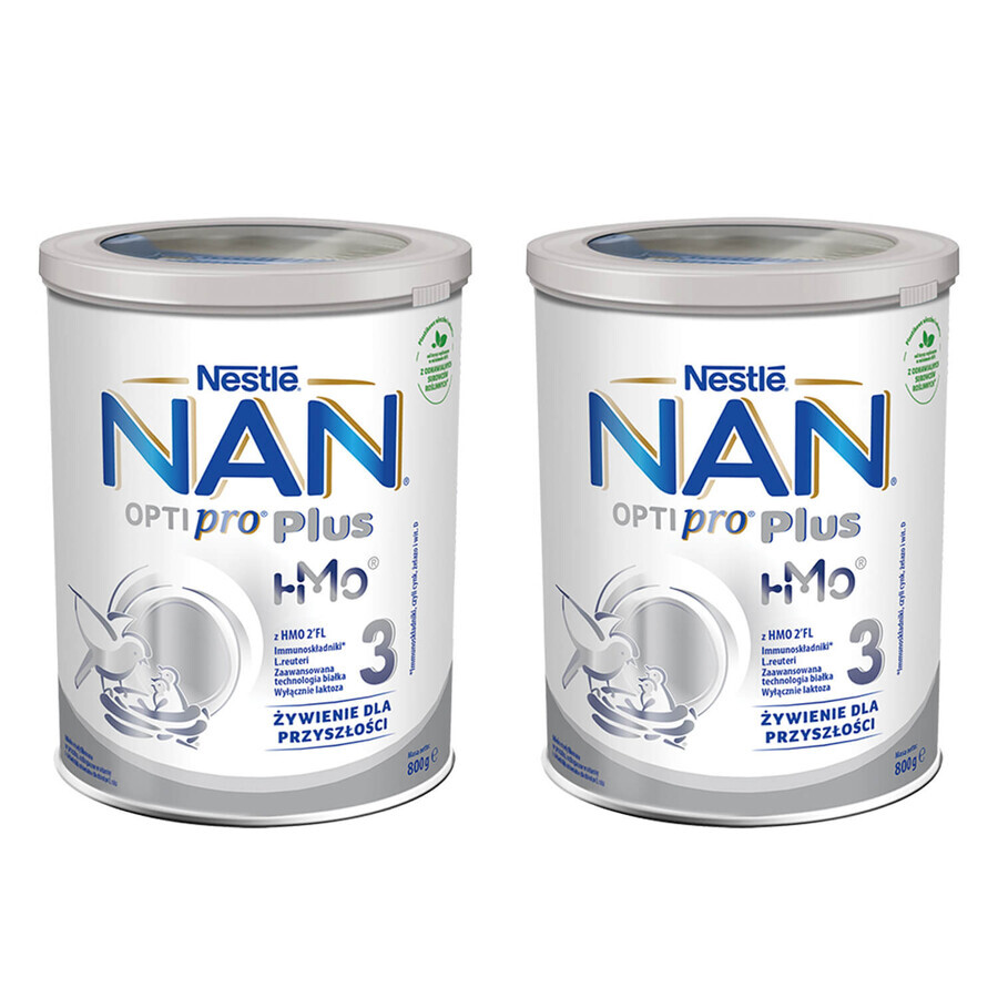 Set Nestle NAN Optipro Plus 3 HMO, latte modificato per bambini di età superiore a 1 anno, 2 x 800 g