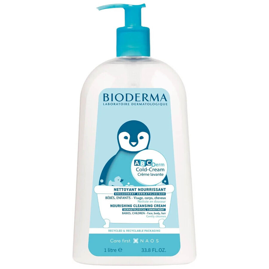 Bioderma ABCDerm Cold-Cream Creme Lavante, emulsione cremosa per il lavaggio e il bagno di neonati e bambini, 1000 ml