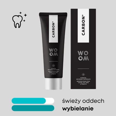 Woom Carbon+, whitening tandpasta met actieve kool, 75 ml
