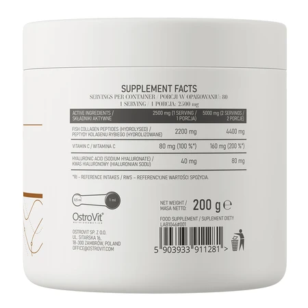 OstroVit Marine Collagen + Hyaluronic Acid, coconut-peach flavor, 200 g